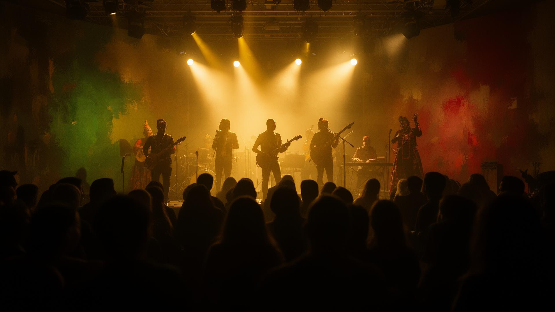 Cultural performance illuminated on stage